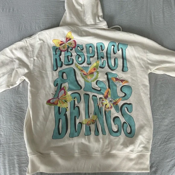 A&E Cream Hoodie with Colorful Butterfly Design - Picture 1 of 4